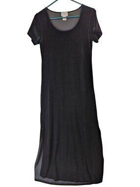 Cassini Women M Black Velvet Maxi Dress Stretch Side Slit Gothic Vintage 90s